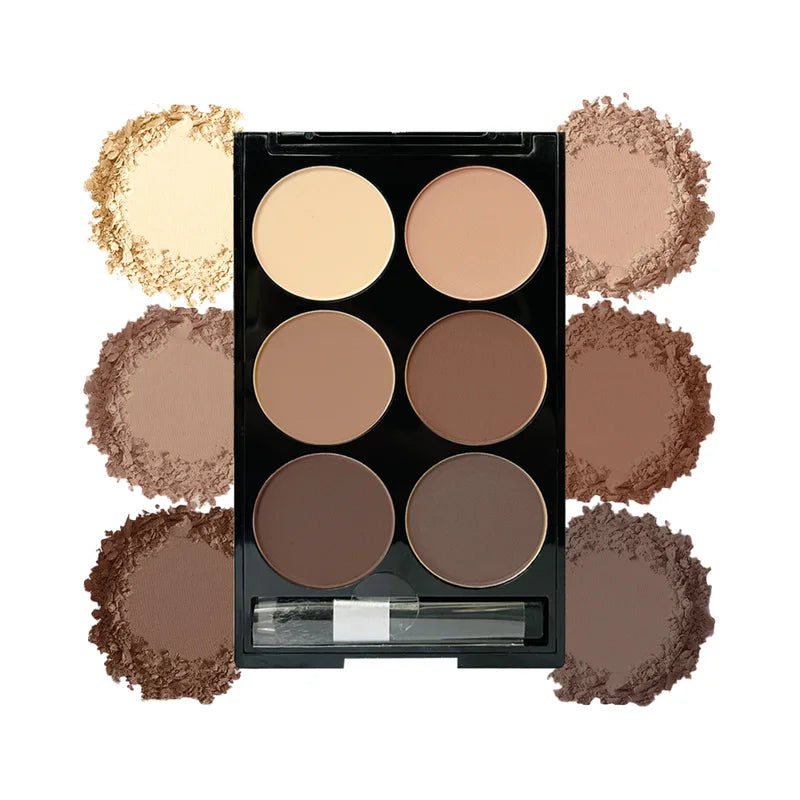 Highlight Contouring Powder Palette - Face Shadow & Bronzer with Brush, 6 Colors