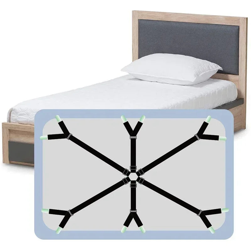 Adjustable Elastic Bed Sheet Holder Straps with Metal Clips - Fitted Sheet Fasteners