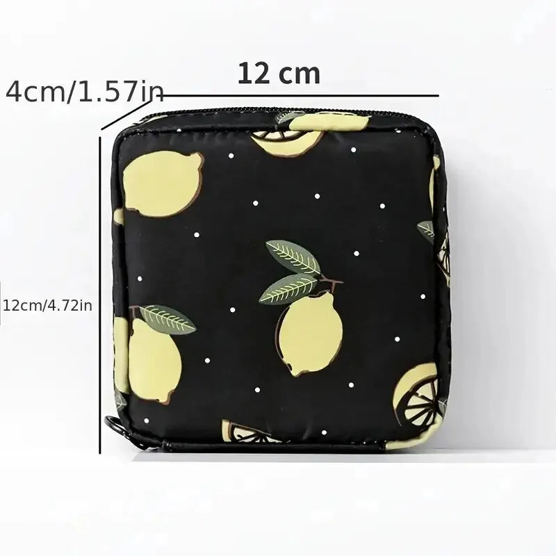 Women Waterproof Sanitary Napkin & Tampon Storage Bag - Portable Organizer with Cartoon Pattern