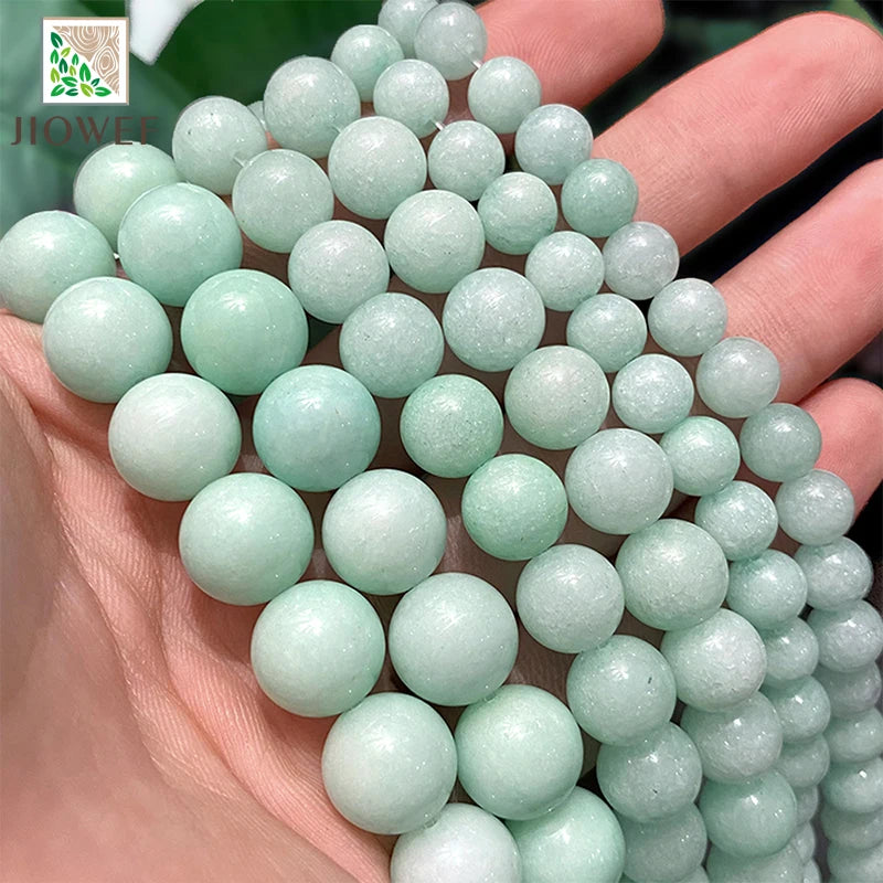 Light Green Chalcedony Beads for Jewelry Making - Natural Loose Round Stones