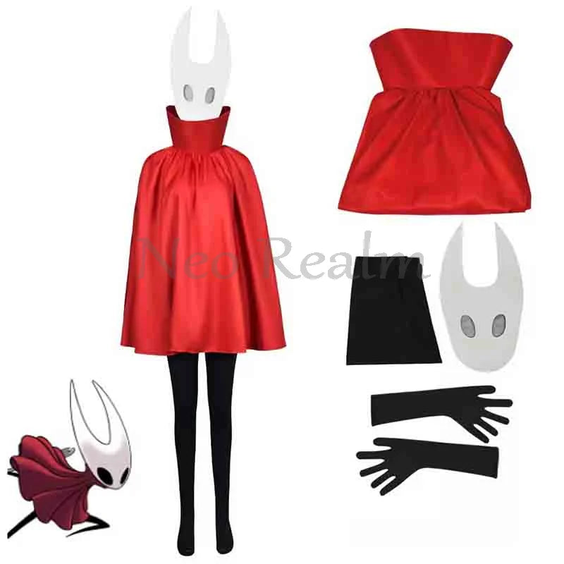 Hollow Knight Silksong Hornet Cosplay Costume Full Set with Mask Red Cloak Gloves Pants