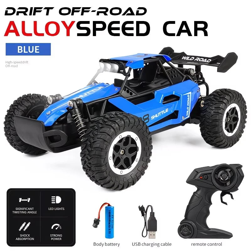 High Speed Off-Road RC Car 1:16 Alloy Buggy with LED Lights & Shock Absorbers