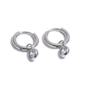 Stainless Steel Zirconia Drop Hoop Earrings - Allergy Friendly Daily Jewelry