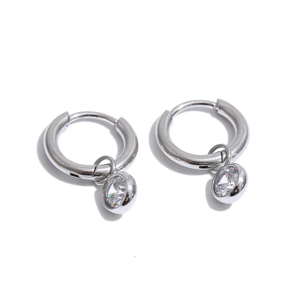 Stainless Steel Zirconia Drop Hoop Earrings - Allergy Friendly Daily Jewelry