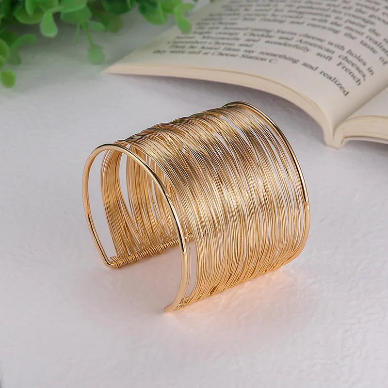 Vintage Punk Wide Wire Cuff Bangle Bracelets for Women Exaggerated Metal Jewelry