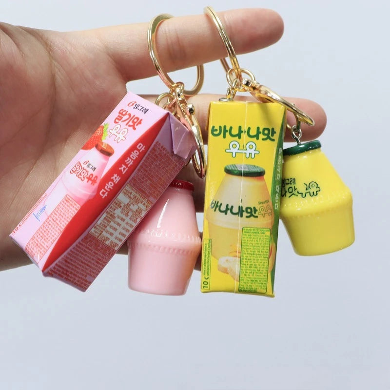 Faux Milk Keychain Set Bag Charm Resin Fruit Drink Accessories