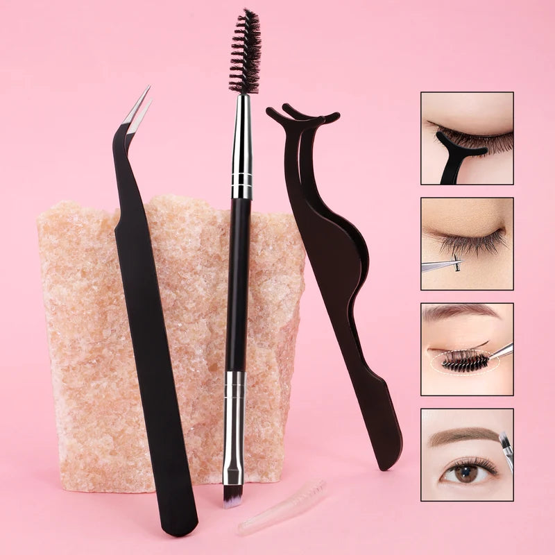 3-Piece Eyelash Tool Set with Storage Box - False Eyelash & Brush Assistance