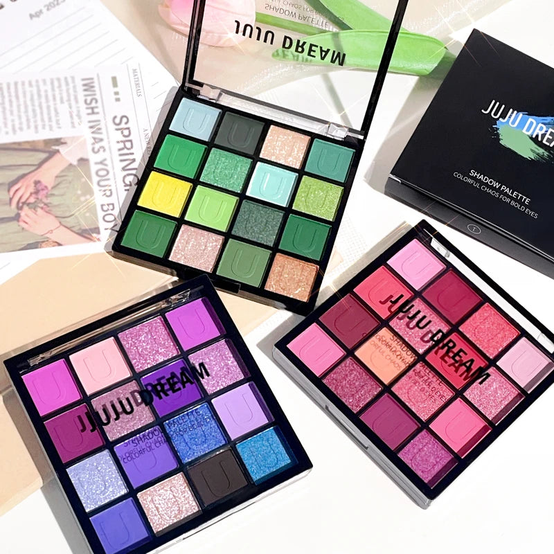 16-Color Eyeshadow Palette with Pearlescent, Matte & Shimmer Finishes