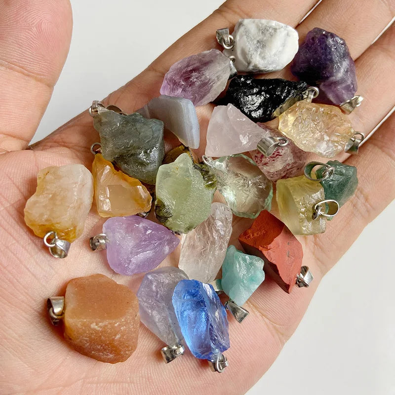 Natural Stone Quartz Crystal Energy Charms for Jewelry Making, Irregular Pendant Set