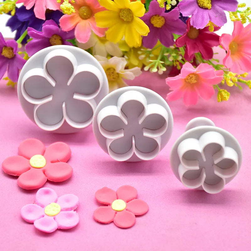 3-Pack Flower Plunger Cookie Cutters for Cake Decorating & Fondant