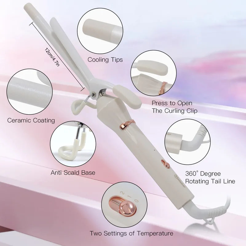 Ceramic Coated 19mm Curling Iron with EU Plug - Hair Styling Tool for Flawless Curls