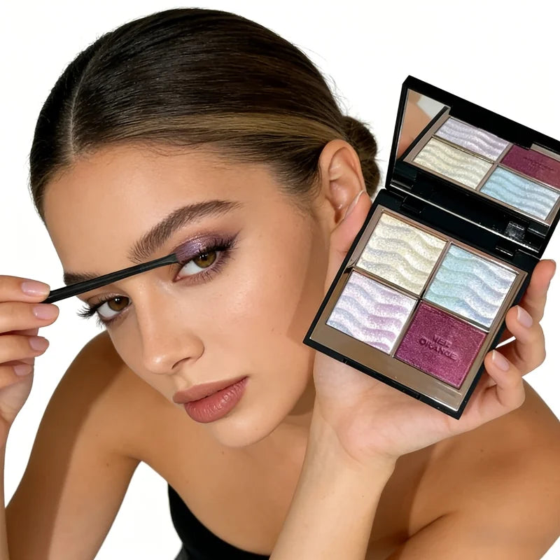 4-Color Eyeshadow Palette with Glitter & Brush - Iridescent Shimmer for Daily & Party Makeup