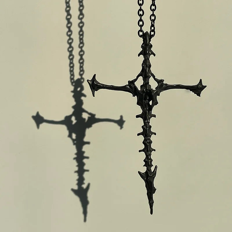 Diablo Skull Skeleton Cross Pendant Necklace Vintage Men's Jewelry