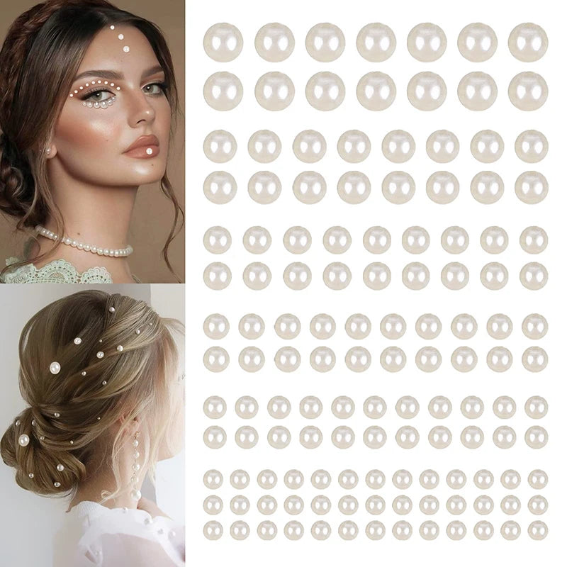 Self Adhesive Pearl Stickers for Hair Face Makeup Nail Art - 220pcs