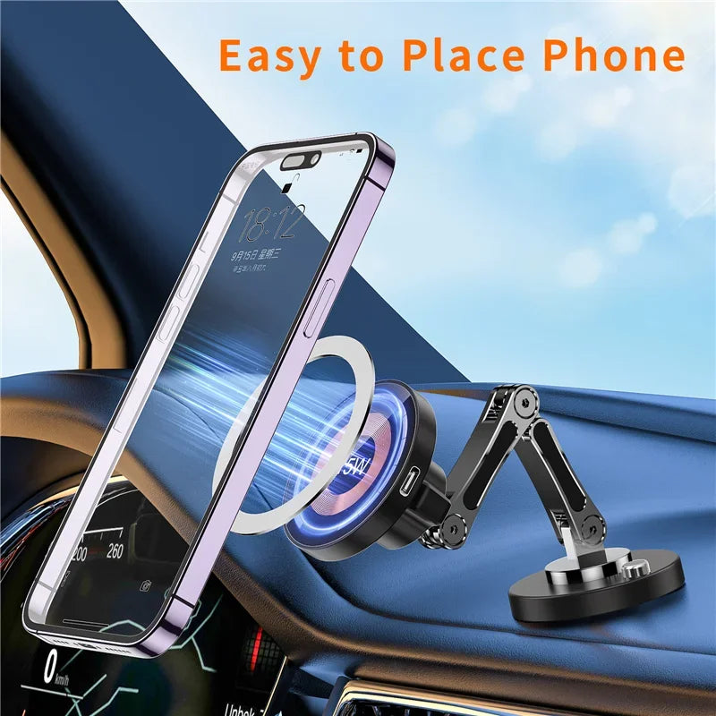 Magnetic Car Wireless Charger Stand for iPhone 12-15 - Fast Charging & Mount
