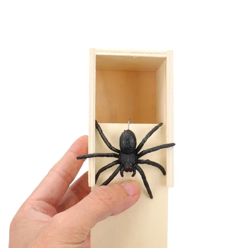 Funny Trick Spider Scare Box Wooden Prank Toy Hidden Surprise Office Game