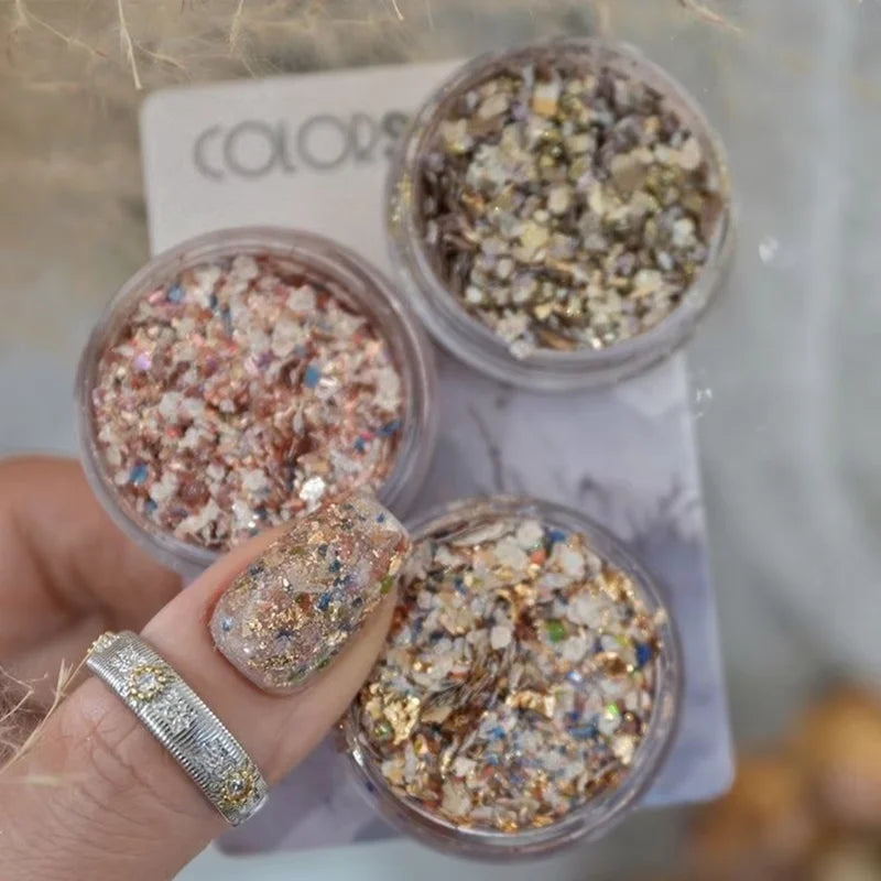 Colorful Shell Nail Powder & Rhinestone Decoration Kit - DIY Nail Art Supplies