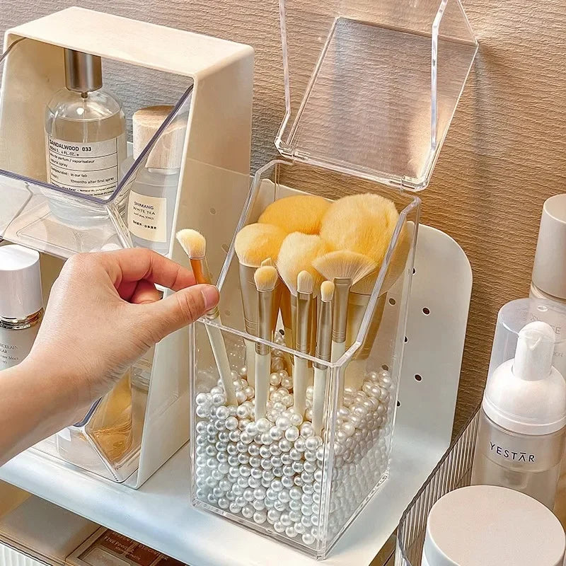 Transparent Makeup Brush Storage Box with Dustproof Cover - Durable Organizer for Cosmetics & Accessories