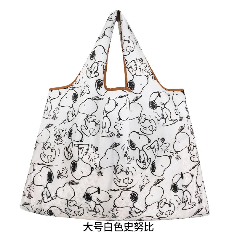 Large Capacity Foldable Reusable Shopping Bag with Snoopy Print Eco-Friendly Waterproof Tote