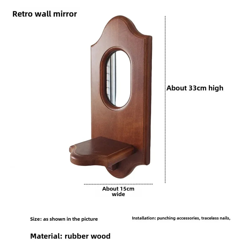 Vintage Wall Mirror with Wooden Aromatherapy Candle Holder and Shelf