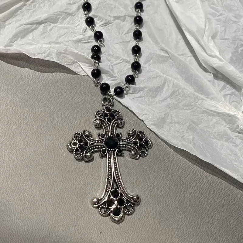 Halloween Gothic Bat Cross Pendant Necklace Y2K Punk Dark Jewelry Gift