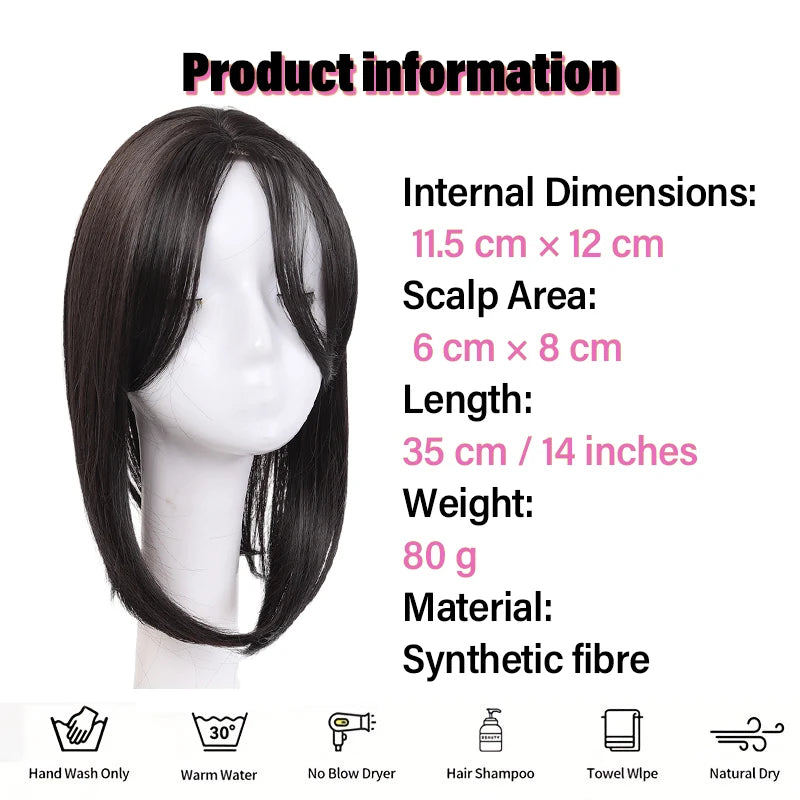 Middle Part Hair Topper with Side Bangs, Synthetic Fiber Wig Piece for Thinning Crown & Volume