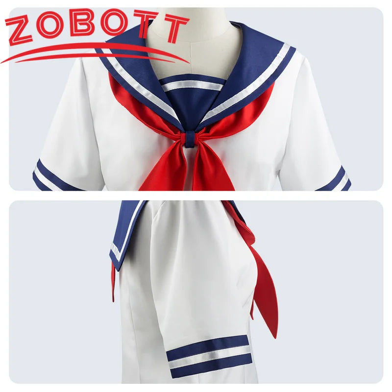 Halloween Cosplay Girl's Navy Blue Sailor Skirt Pantyhose & Black Leather Shoes Costume
