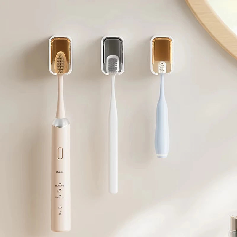 Wall-Mounted Toothbrush Storage Rack Set - Punch-Free Bathroom Organizer, 3 Pack