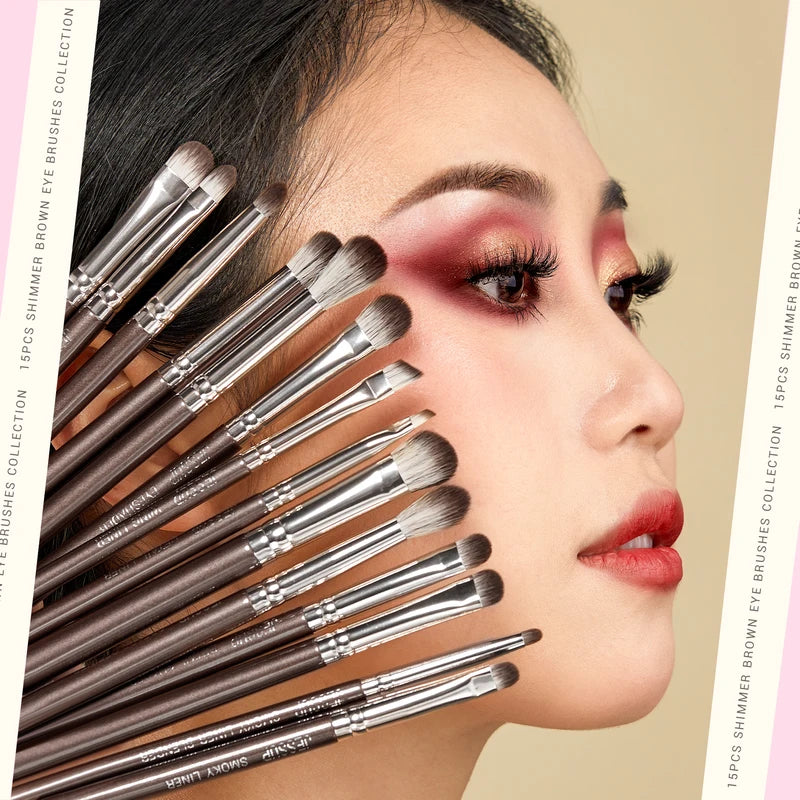 15-Piece Eye Makeup Brush Set with Vegan Fibers for Eyeshadow, Eyeliner & Brows
