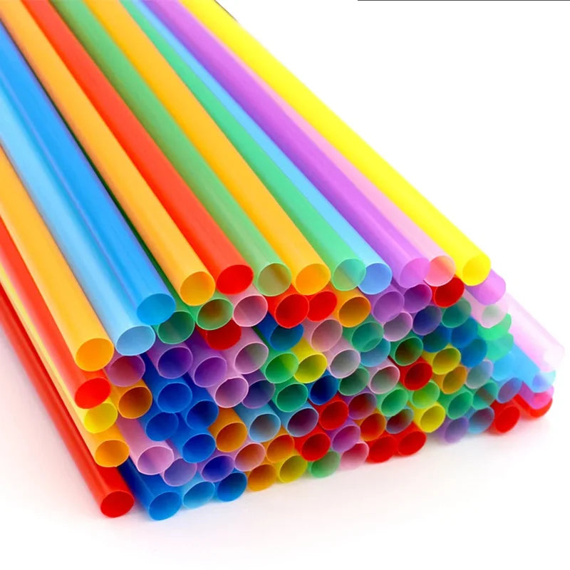 100 Pcs Colorful Reusable Plastic Drinking Straws for Parties & Events