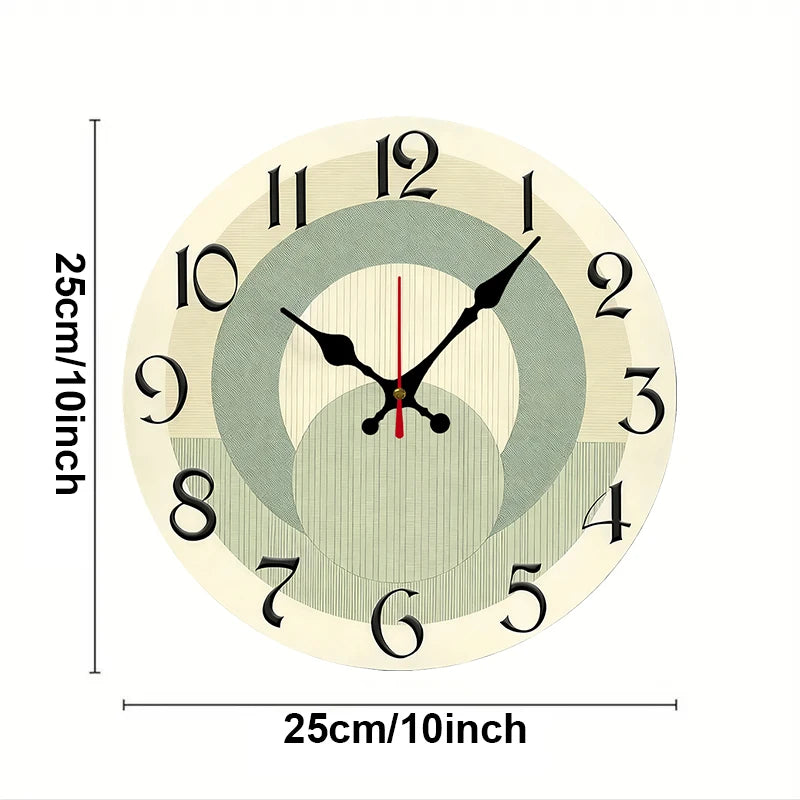 Wooden Wall Clock - Green & Beige Round Silent Hanging Home Decor