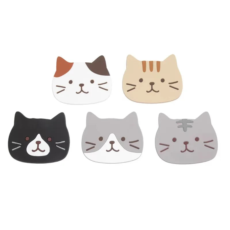 Cat Silicone Coaster Set - Waterproof & Heat Resistant Table Mats - 5 Pieces