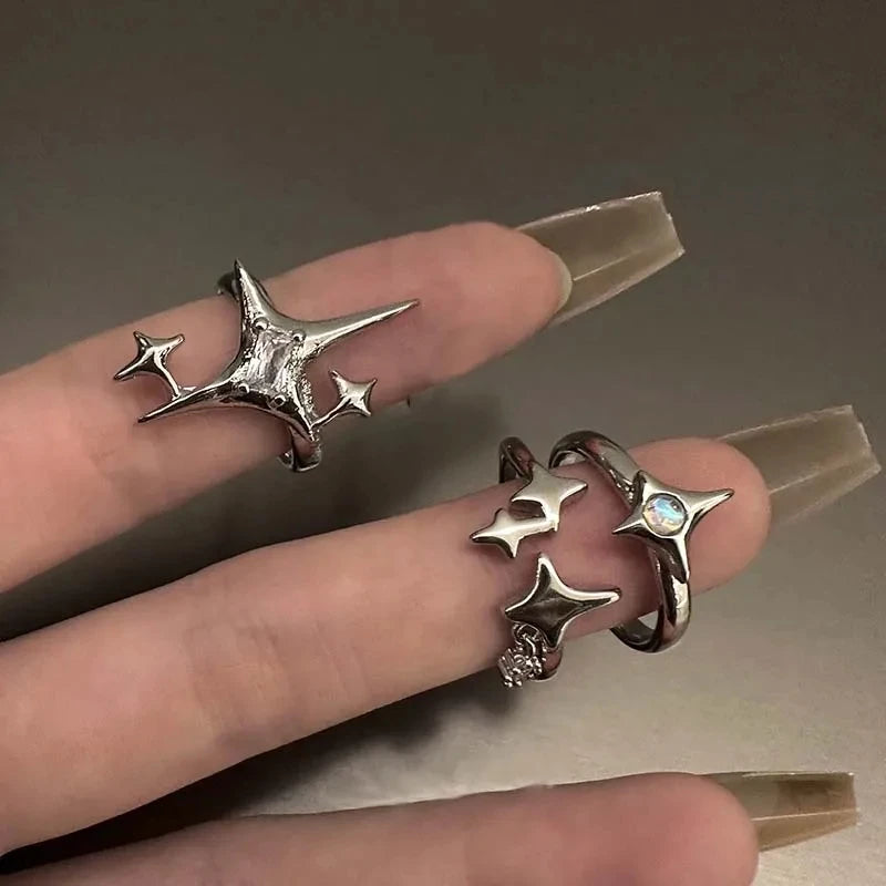 Vintage Cross Star Open Ring for Women Men Gothic Punk Jewelry Adjustable Gift