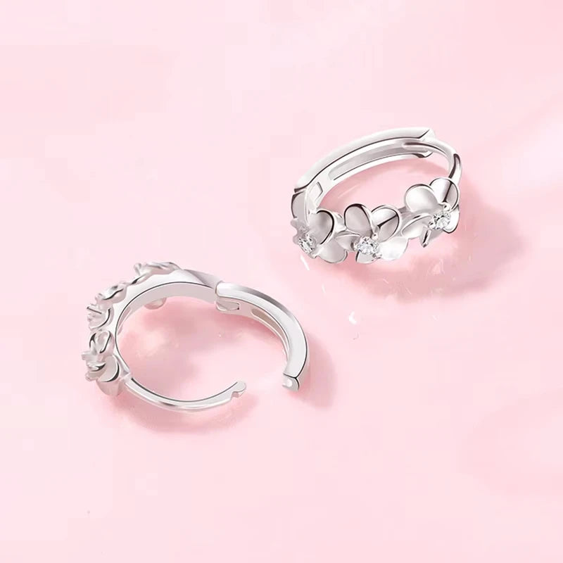 Sterling Silver Rose Flower Hoop Earrings with AAA Zircon for Women