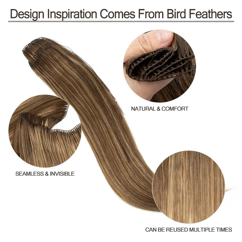 Invisible Feather Hair Extensions - Natural Human Hair Long Straight Sew-In Wefts