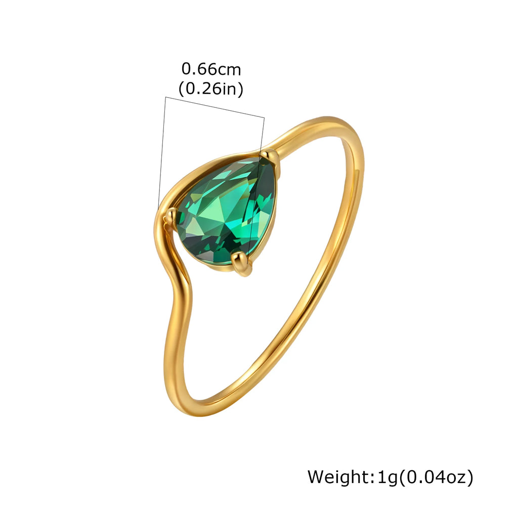 Minimalist Water Drop Zircon Women’s Ring - Gold Plated Stainless Steel Jewelry