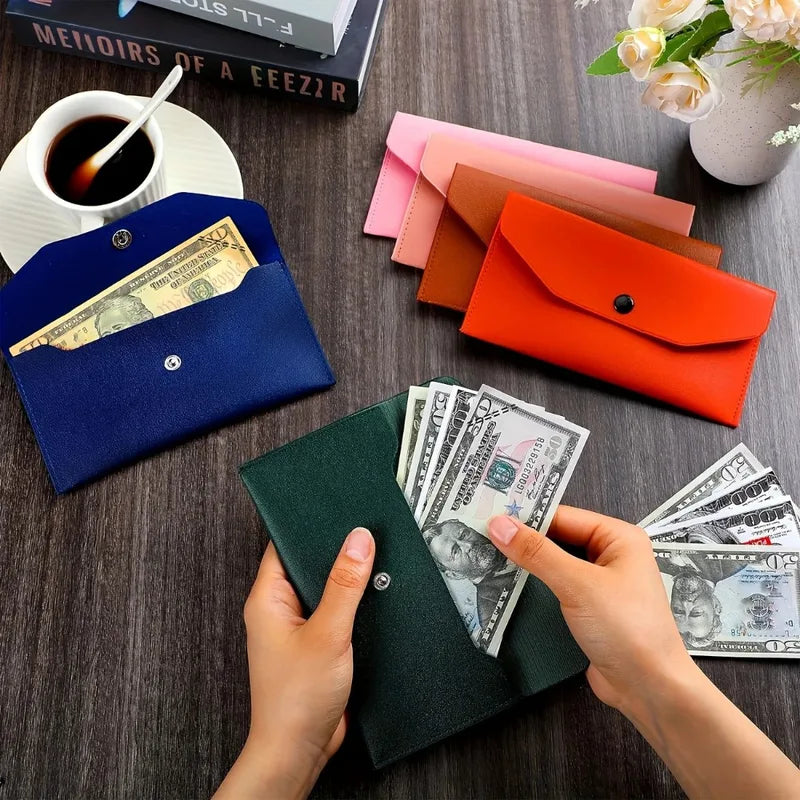 Ultra-Thin PU Leather Cash Envelope Wallet Organizer Card Holder Waterproof for Men Women