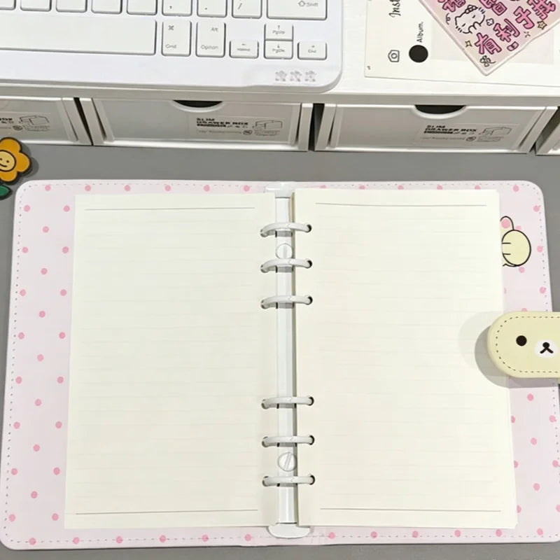 Cute Rilakkuma Pink Polka Dot Notepad - Detachable A6 Loose Leaf Stationery