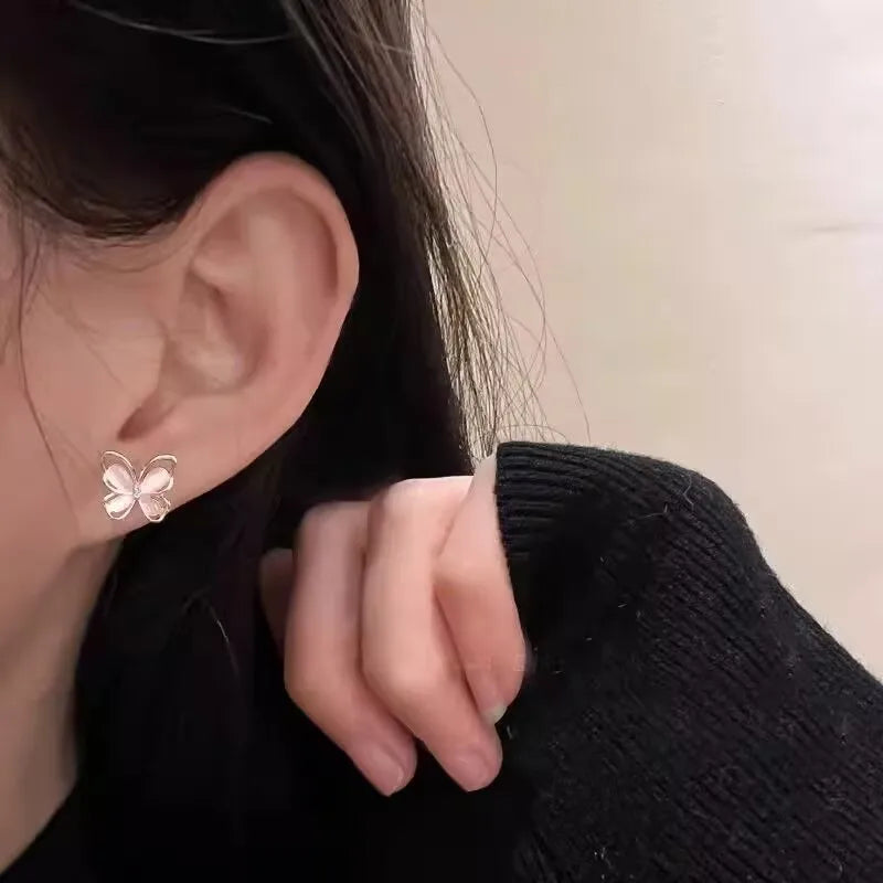 Magnetic Ear Clip No Piercing Jewelry for Women Butterfly Opal Zircon Studs