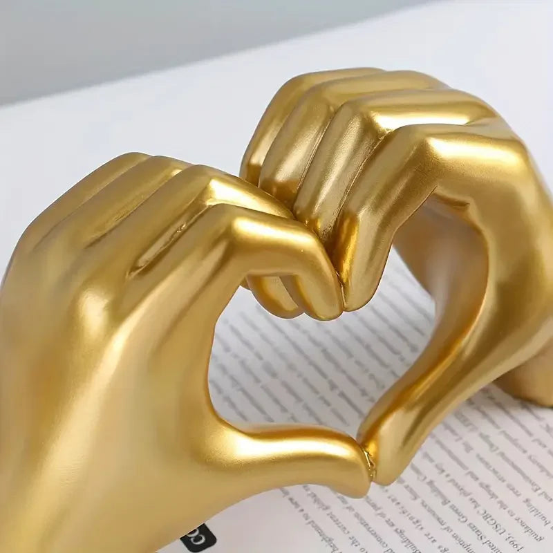 Golden Heart Hand Statue Mini Resin Decor for Valentine & Birthdays