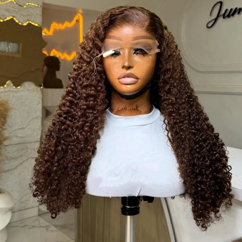 Short Curly Bob Wig 16 Inch Chocolate Brown HD Transparent Lace Frontal Deep Wave Pre-Plucked