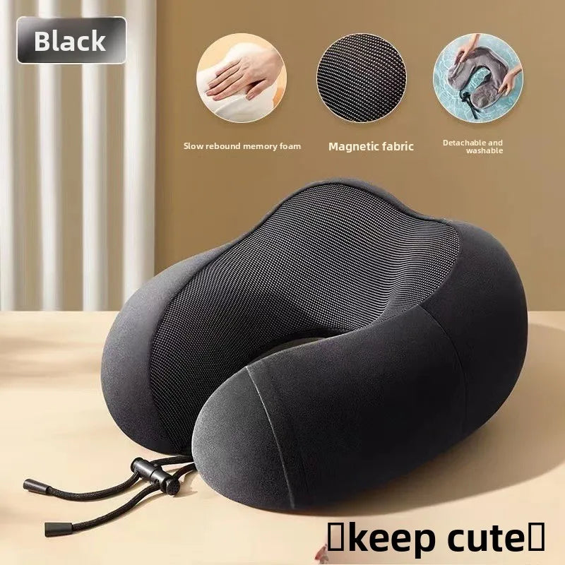 U Shaped Memory Foam Travel Neck Pillow with Massage Function - Soft Sleep & Support