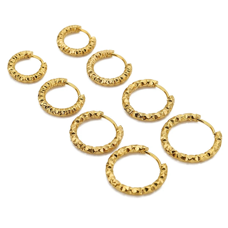 6 Pcs Stainless Steel Embossing Hoop Earrings for Women Girls - Multiple Sizes