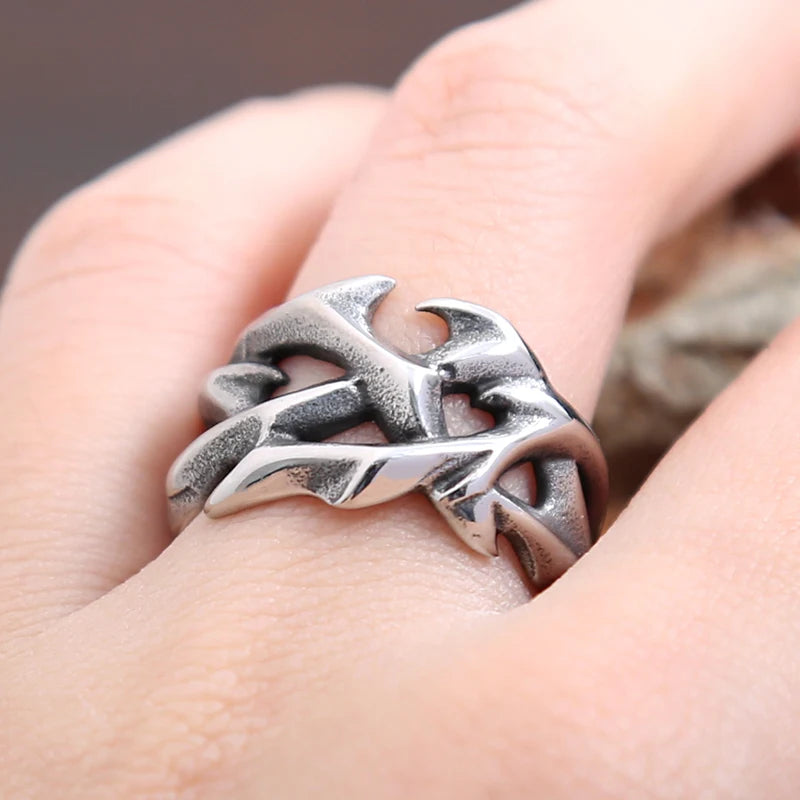 Vintage Hollow Out Crown of Thorns Ring for Men Women Stainless Steel Punk Biker Jewelry