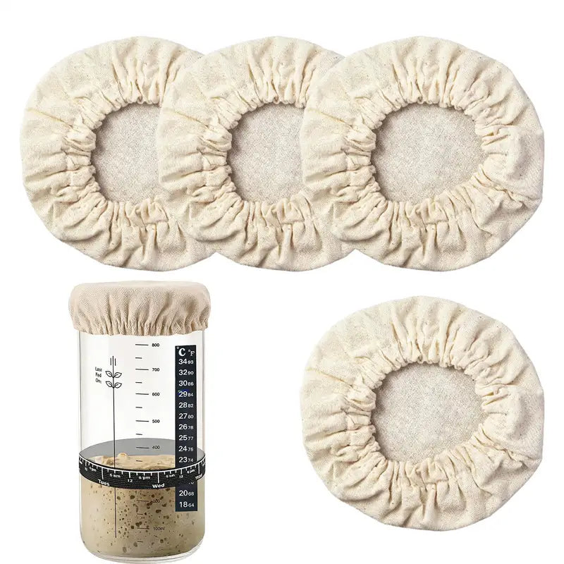 Reusable Linen Dough Jar Covers Set - 4 Pieces for Bread Proofing & Fermentation