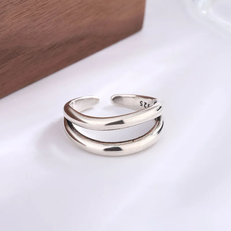 Adjustable Sterling Silver Geometric Ring for Women - Luxury Jewelry