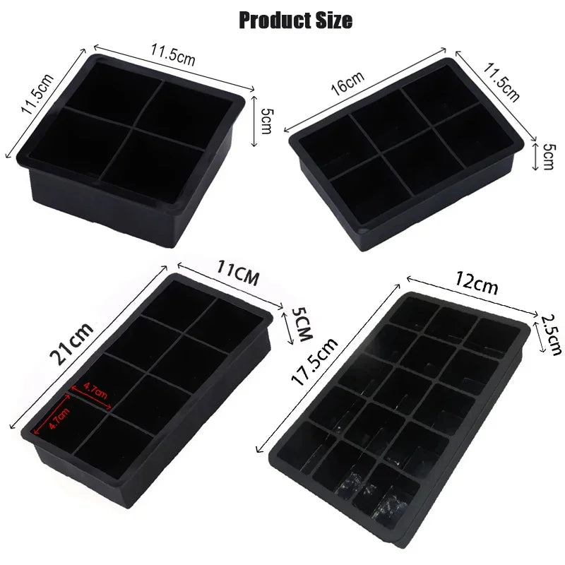 Large Silicone Ice Cube Tray Food Grade Jumbo Square Ice Mold for Home Kitchen