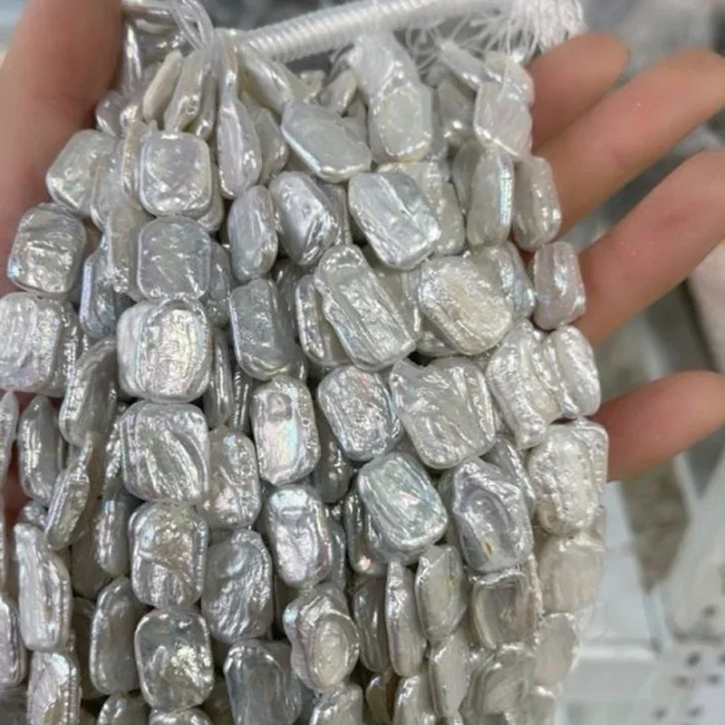 Natural White Freshwater Pearl Beads 12x16mm Square 18cm Jewelry Making Supplies