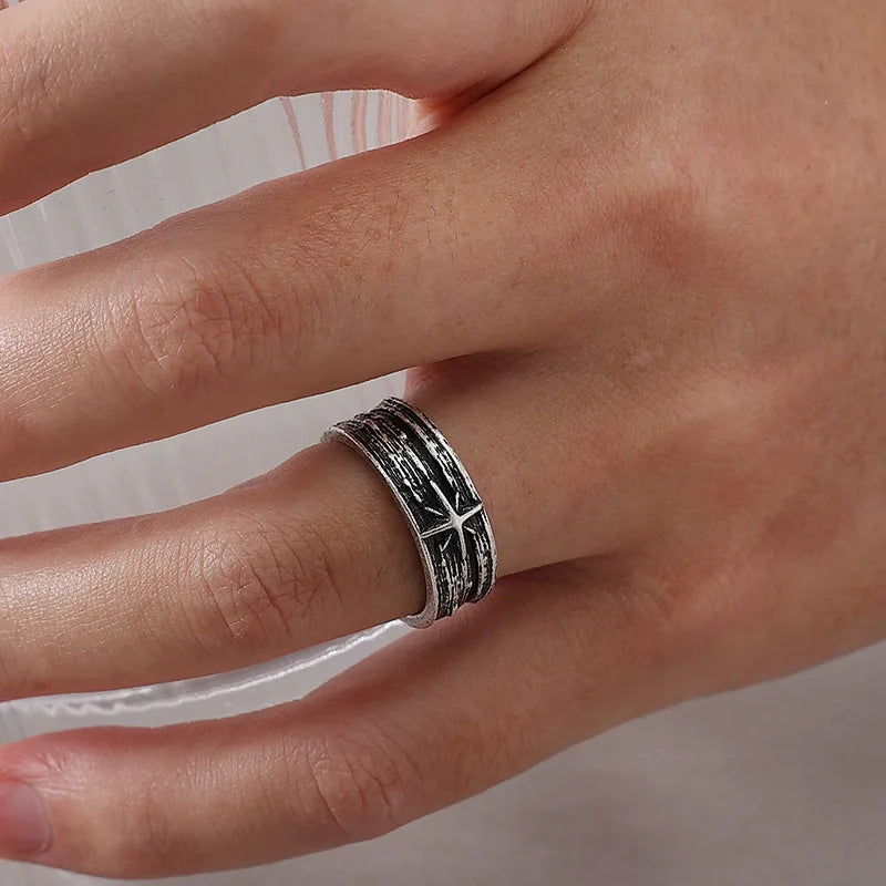 Retro Night Sky Art Ring for Men & Women Silver Punk Gothic Adjustable Jewelry