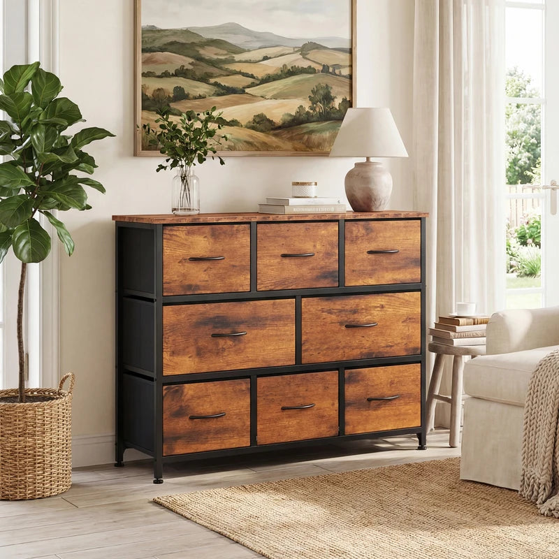 8-Drawer Fabric Storage Dresser with Wood Top - Bedroom, Living Room & Entryway Furniture